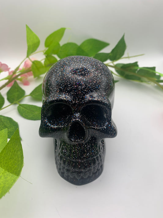 Black and Glitter Resin Skull