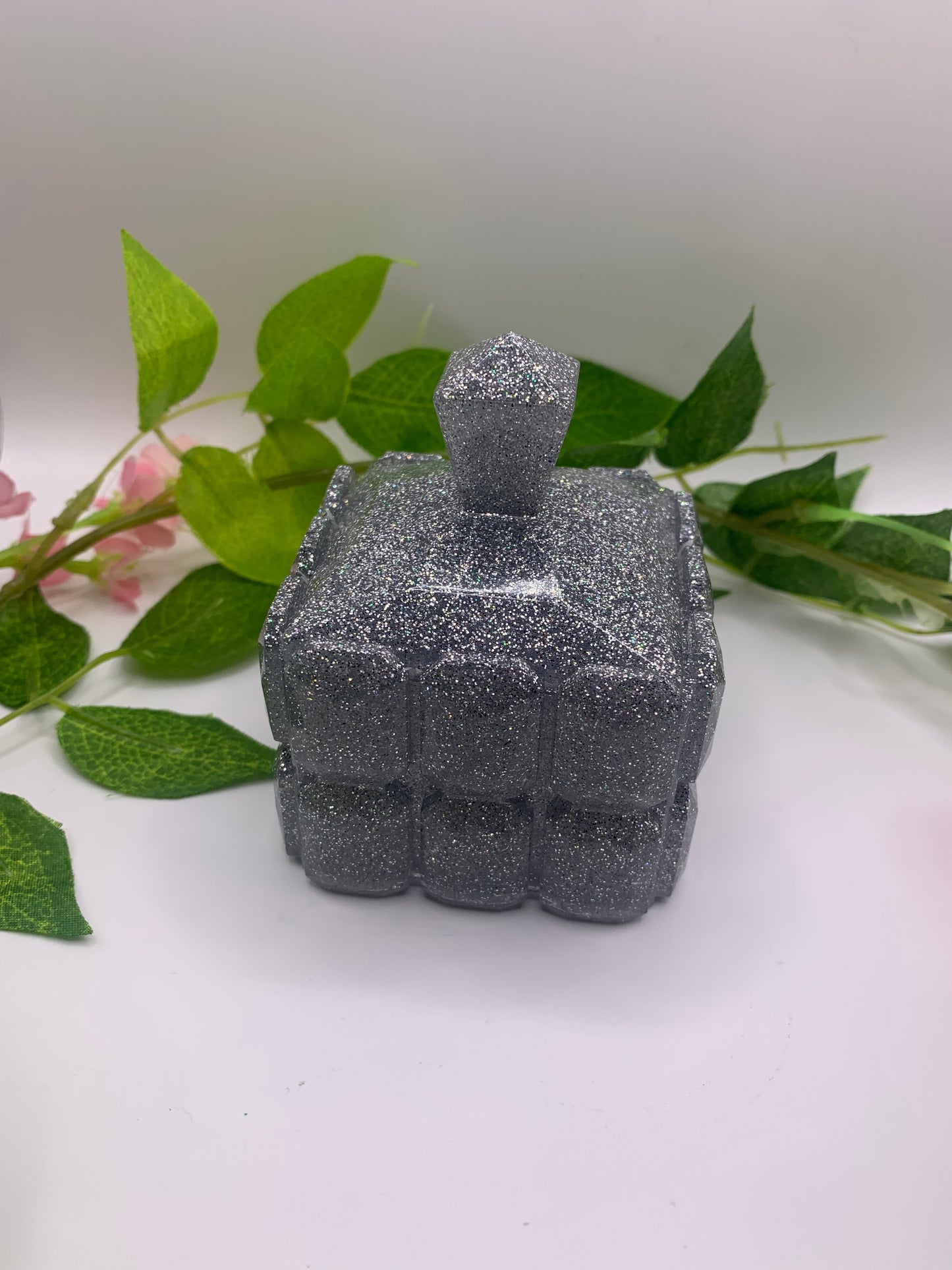 Small Resin Crystal Cut Effect Grey & Silver Trinket Box